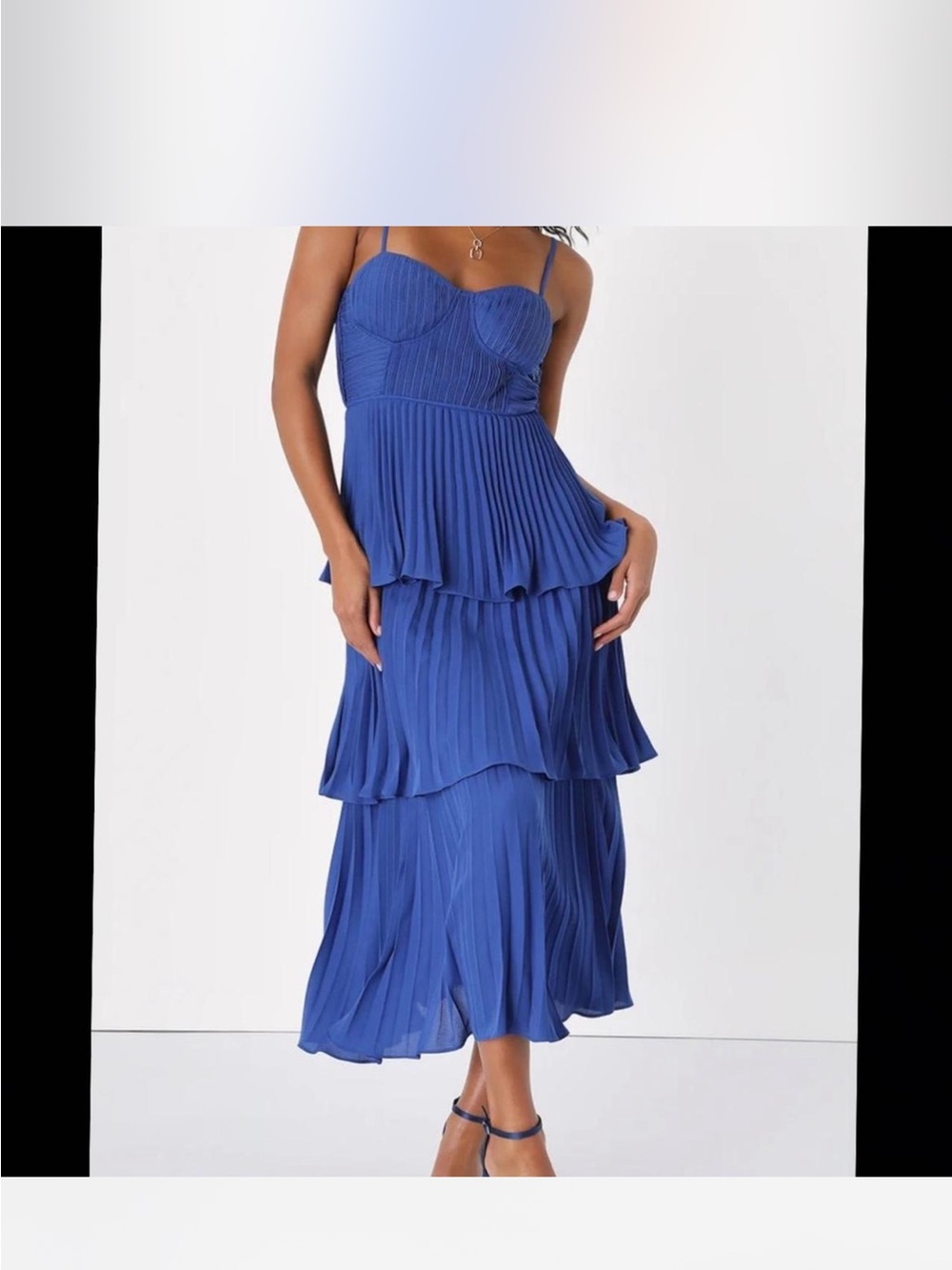 NWT Lulu's Royal Blue Pleated Tiered Midi Dress